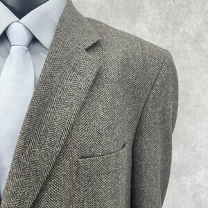 Vtg Cricketeer Men 48R Brown/Gray Herringbone Tweed Lambswool Sport Coat Blazer